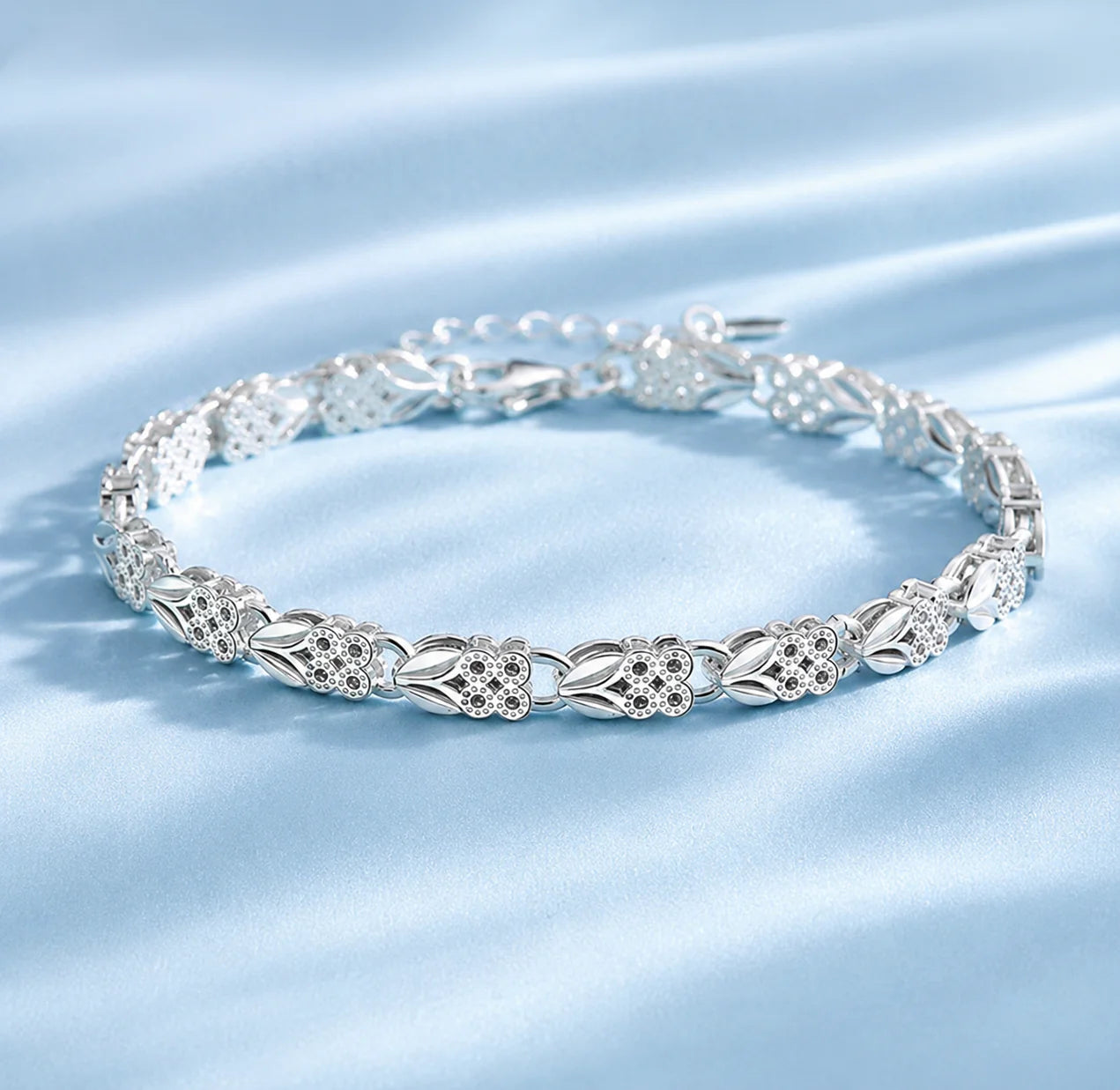 Pulsera Plata 925 con Detalles Florales